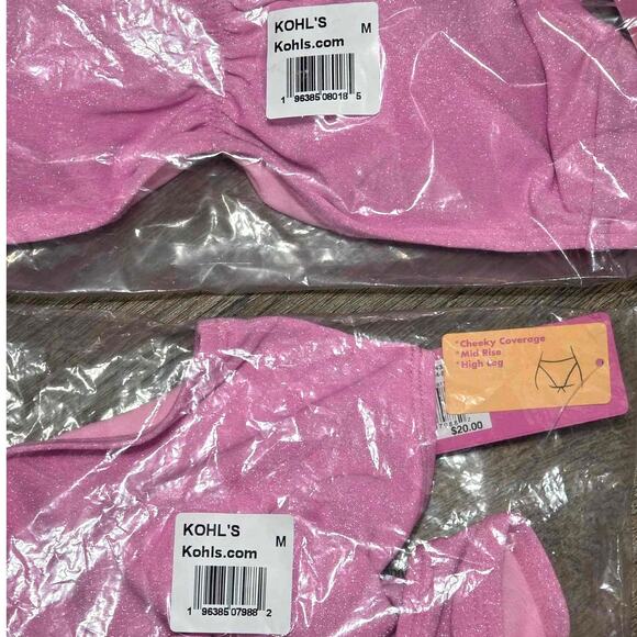 Ninety Nine Shirred Bralette Hi Leg V Waist Cheeky Bikini Swim Set Pink Shine M - Picture 8 of 10